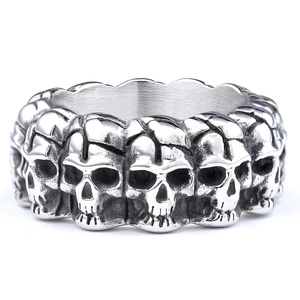 Retro stainless steel punk skull ring for men with embossed gothic metal design