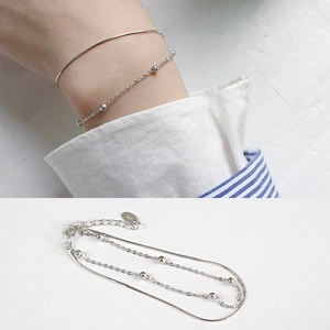 Minimalist double layer S925 sterling silver snake chain bracelet with small beads