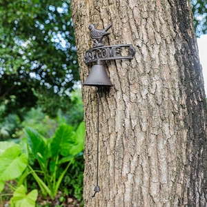 European vintage cast iron bird welcome bell for garden wall and outdoor patio decor