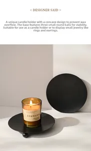 Macro detail of a matte black round candle holder tray with three ball support feet