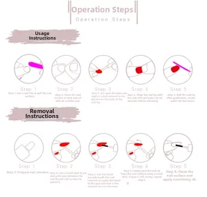 Step-by-step user guide for applying and removing press-on nails with clear illustrations