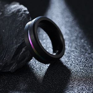Fashion Titanium Steel Black Rainbow Groove Ring For Men Brushed Matte Finish Wedding Band Daily Jewelry Anniversary Gift