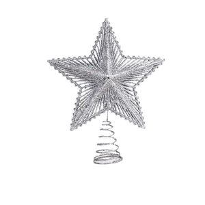 Silver hollow glitter star tree topper with spiral base for Christmas tree decoration