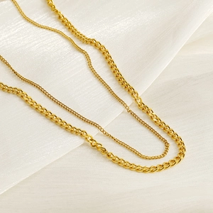 Double-layered gold-plated stainless steel chain necklaces in three different thicknesses