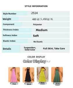 Detail showcasing high waist pleated maxi dress in pink, black, green, and khaki colors