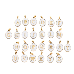 Oval Initial Letter Pendant Stainless Steel Imitation Shell Mother Of Artificial Pearl Effect Accessory For Jewelry Making Elegant Style