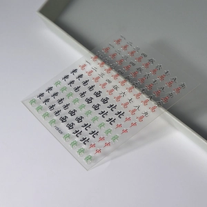 Detail of 3D embossed Mahjong nail art stickers with traditional Chinese characters
