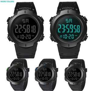 Multiple color options of digital sports watch with backlight and large display screen