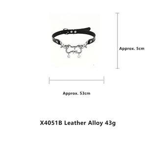 Choker en cuir noir style punk avec pendentifs étoiles et boucle en métal réglable
