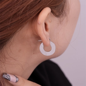 Polished silver stainless steel drop earrings for women with minimalist geometric design