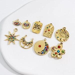 Celestial Charms Stainless Steel Colorful Zircon Evil Eye Star Moon Heart Pendants For DIY Jewelry Making Accessories
