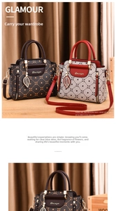 Detail of vintage monogram handbags featuring metal leaf pendant and adjustable strap
