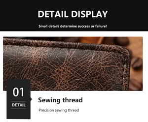 Close-up of vintage brown leather wallet with precision stitching and retro texture