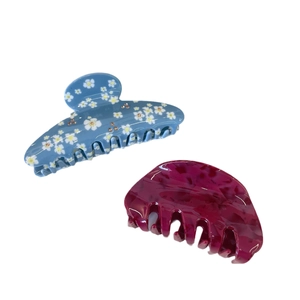 Sky blue daisy hair claw with rhinestones and burgundy marble finish hair clip set