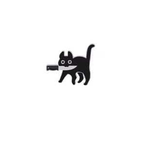 Creative black cat with a knife enamel pin badge in minimalist Japanese style