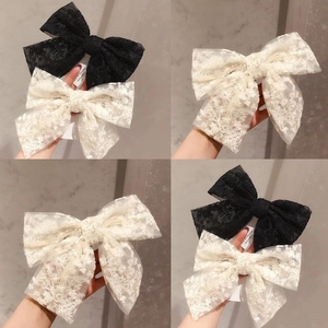 Elegant Lace Bow Hair Clip Mesh Ribbon Streamers Faux Artificial Pearl Embroidery French Style Sweet Hair Accessories For Women