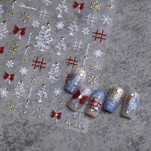 Christmas Nail Art Stickers 3D Relief Embossed Snowflake Tree Bow Plaid Design Adhesive Decals Winter Holiday Festive Style