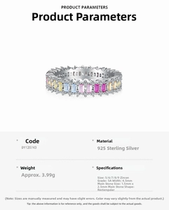 Detailed view of S925 sterling silver ring with colorful 5A rectangular zircons