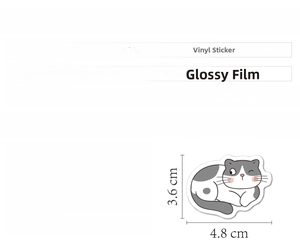 Detailed specifications for 50pcs waterproof vinyl cat stickers with size and material info