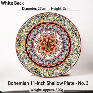 Piatto piano in ceramica bohémien con motivi mandala colorati, piatto rotondo da 27 cm