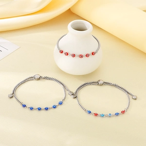 Adjustable evil eye bracelets with box chain and heart charm in three colors