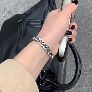 Cuban Link Chain Bracelet Titanium Steel Silver Color Hip Hop Minimalist Jewelry For Men Women