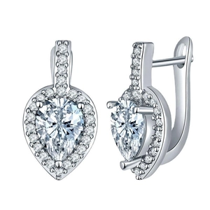 Elegant silver pear-shaped halo drop earrings with sparkling cubic zirconia stones