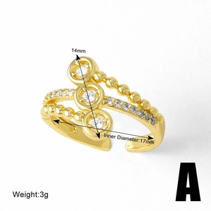 Detail shot of a gold open heart ring showing 14mm height and 17mm inner diameter