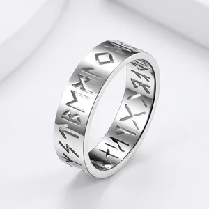 Nordic Viking Rune Ring Stainless Steel Hollow Cutout Band Vintage Minimalist Jewelry Men Women