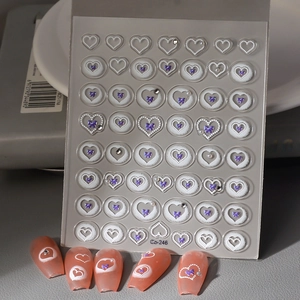 5D Embossed Nail Art Stickers Heart Butterfly Artificial Pearl Rhinestone French Gradient Self Adhesive DIY Manicure Decoration