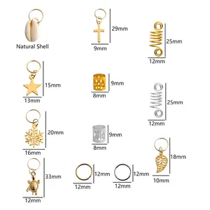 Lot de 150 bijoux de cheveux or et argent avec breloques coquillage et croix