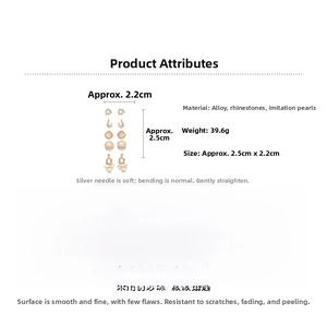 Detail showing a 5-piece earring set with pearls and rhinestones on a white background