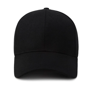 Classic solid black cotton twill baseball cap for men and women on white background