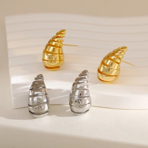 Orecchini a Bottone Minimalisti a Spirale a Goccia d'Acqua Con Perno in Argento Sterling 925 Orecchini Geometrici in Rame Placcato Oro Donna