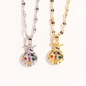 Ladybug Pendant Necklace Titanium Steel Colorful Rhinestone Sweet Fashion Adjustable Jewelry For Women
