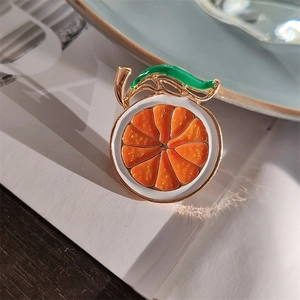 Fashionable enamel orange slice brooch made of alloy with vibrant orange and green details
