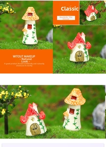 Miniature resin house model with red dome roof and vine details for micro landscapes