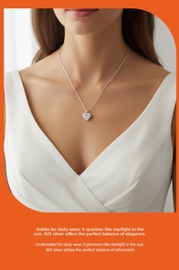 Classic 925 sterling silver necklace featuring a sparkling heart-shaped moissanite pendant