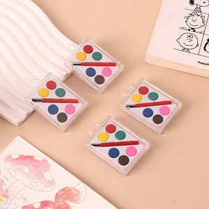 6-color mini watercolor palette with clear case and red brush for DIY art projects