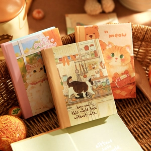Set of cute A7 illustrated cat diary notebooks for student journaling and notes