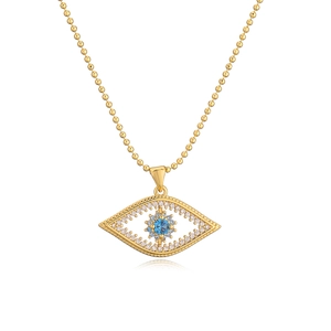 18K gold plated evil eye pendant necklace with blue zircon and sparkling white crystals