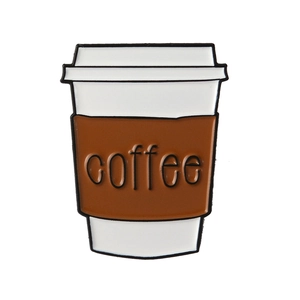 Creative coffee cup enamel brooch with white and brown colors for clothing accessories