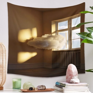 Détail d'une tapisserie bohème avec impression de nuage surréaliste pour décor mural