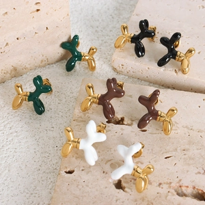 Chic gold-plated titanium balloon dog earrings in green, black, white, and brown colors
