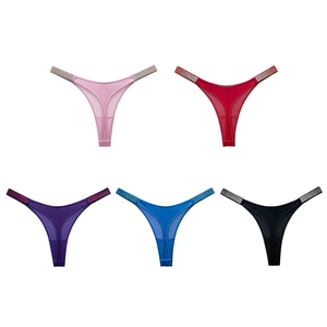 Women's low-rise thongs with gradient rhinestones and mesh in five various colors