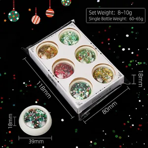 6-pack Christmas nail art sequins kit with colorful snowflakes and stars for DIY