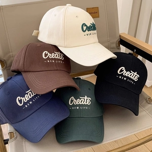 Cotton Baseball Cap Vintage Embroidered Letter Create New Life Curved Brim Adjustable Casual Sun Hat Men Women