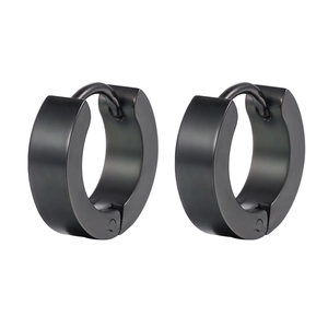 Minimalist black stainless steel hoop earrings with smooth matte finish for men and women