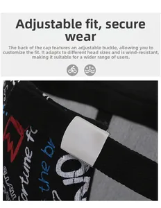 Detail of adjustable metal buckle and canvas strap on back of graffiti baseball cap