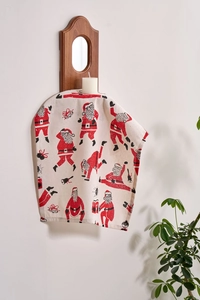 Detailed view of Santa Claus print on vintage cotton linen napkins for festive table decor